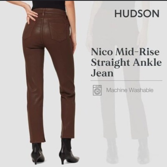 NEW Hudson Nico Coated Mid Rise Straight Ankle Jeans Slit Hem Sz. 26 NWOT - Picture 1 of 15